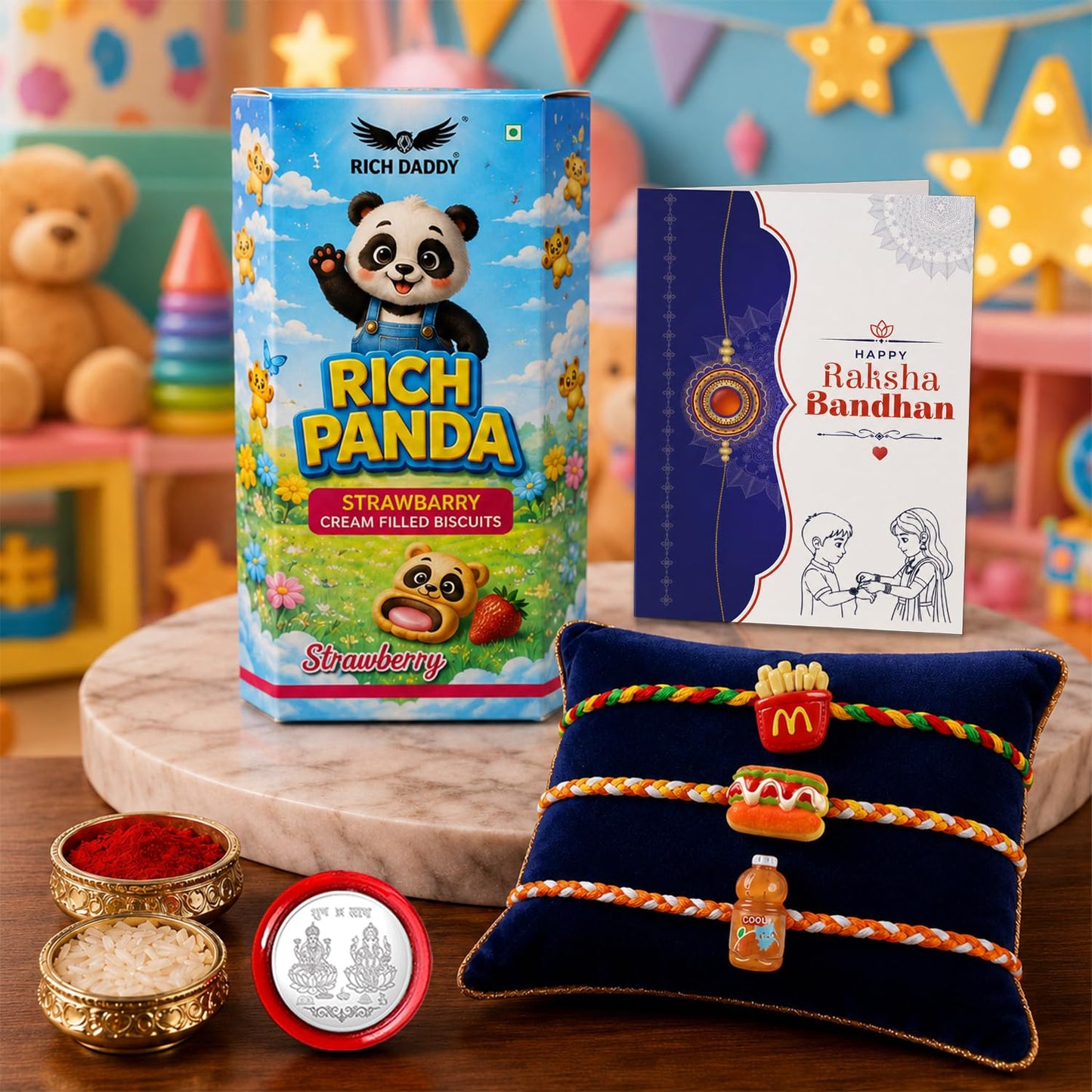 Rakhi for Brother & Bhaiya with Biscuit 60gm - Rakshabandhan Gift Set, Pack of 7