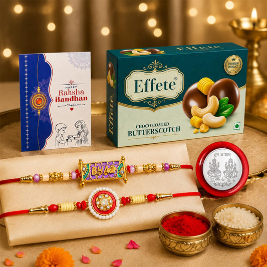 Rakhi with chocolate for brother gift combo set for Raksha Bandhan.