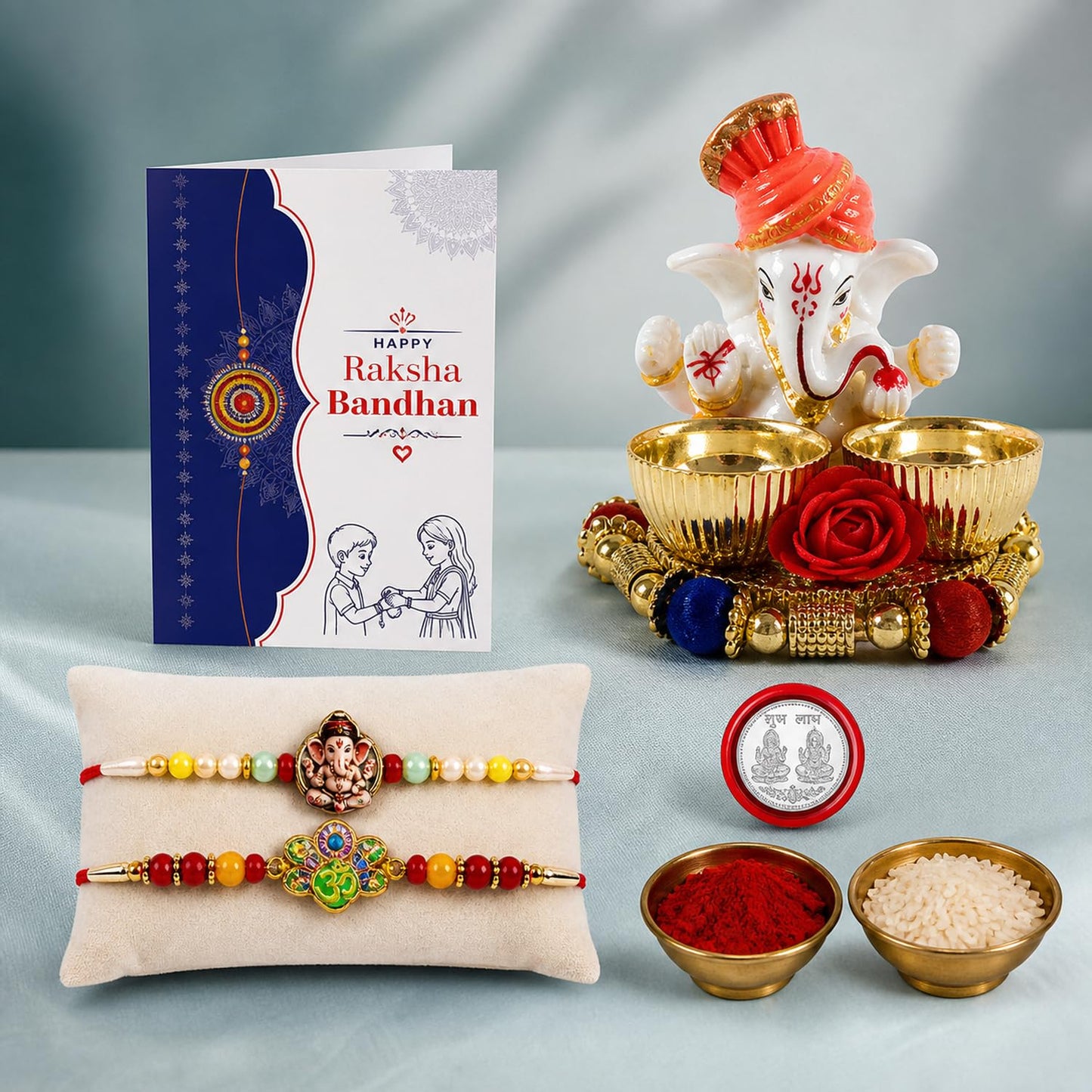 Little Ganesha, peacock Multicolor Rakhi for Brother & Bhaiya | Pack of 6
