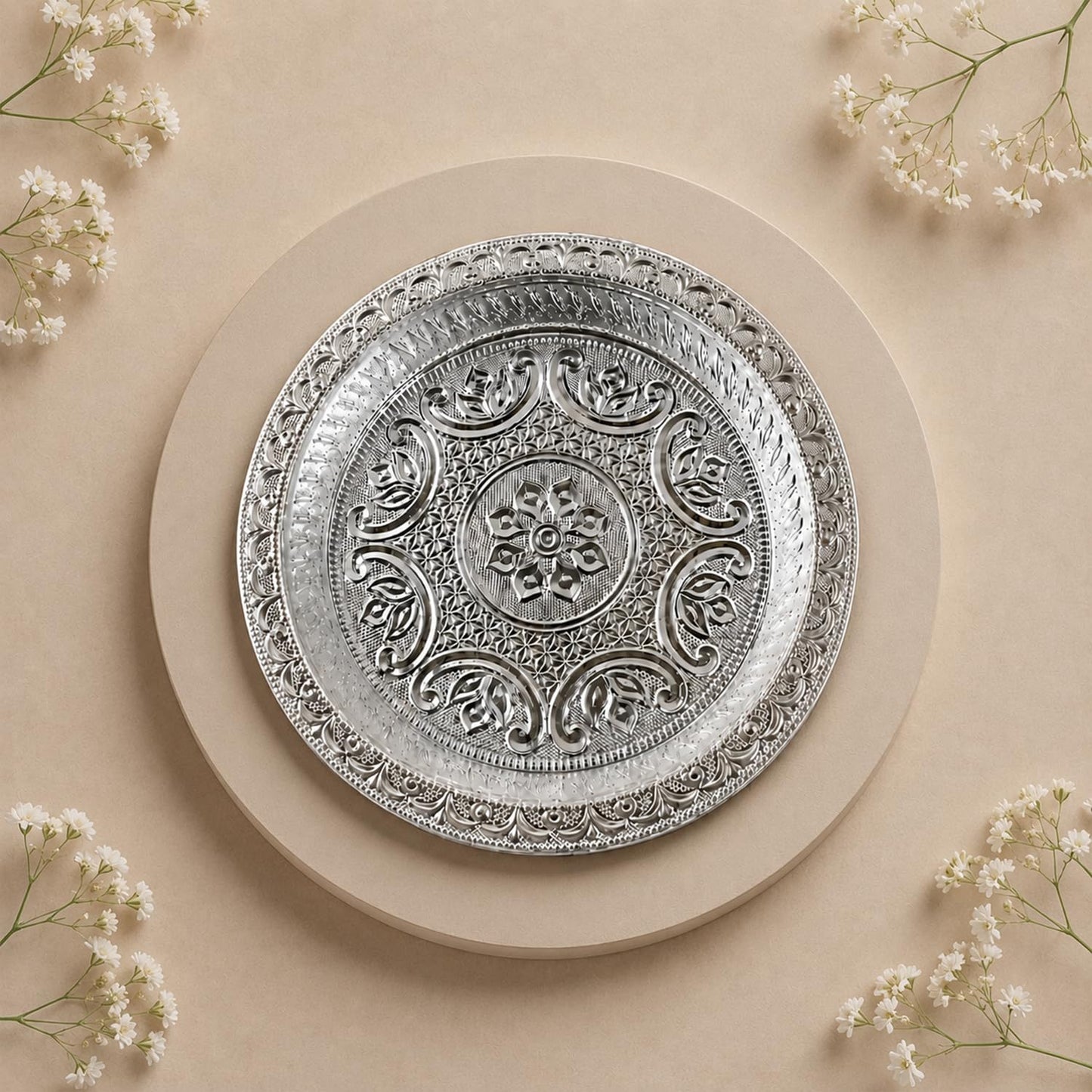 Multicolor Ganesha Bracelet/Rakhi & Silver Color Pooja Thali with Silver Color Pooja Coin, Tikka/Tilak Set & Greeting Card, Rakhi Gift Hamper (Pack of 5) For Raksha Bandhan