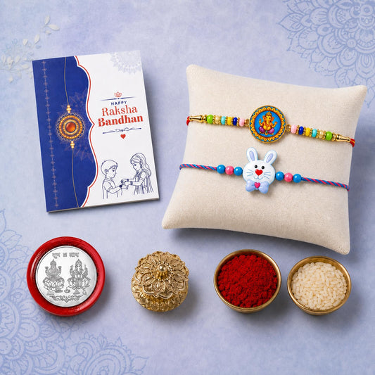 Ganesh, Bunny Multicolor Rakhi for Brother & Bhaiya with Golden Pooja | Pack of 6