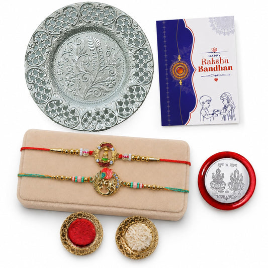 Om, Shivling Multicolor Rakhi for Brother & Bhaiya with Pooja Thali | Pack of 6