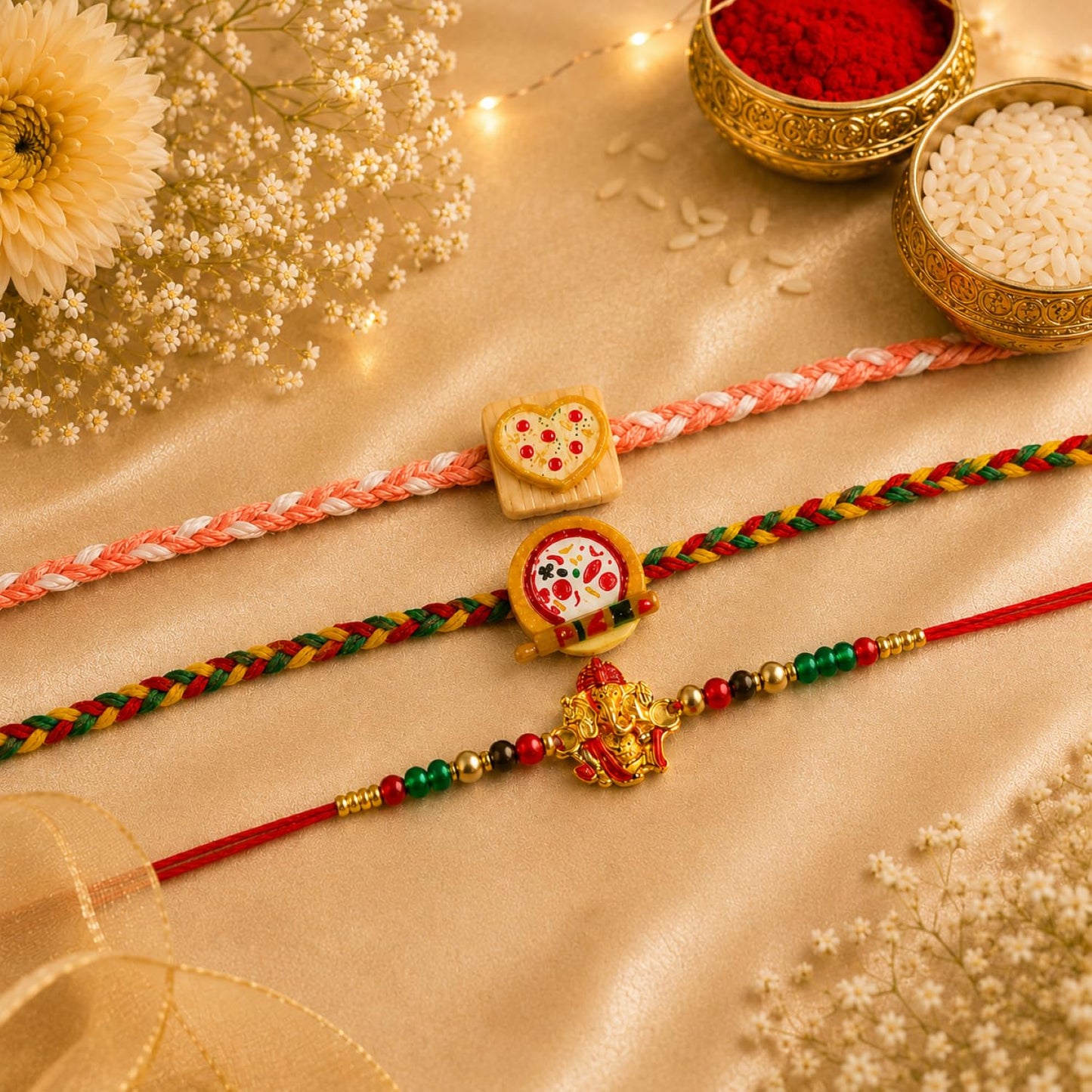 Heart-shaped Rakhi for Brother with Blueberry Almond 96gm, Roli Tikka | Pack of 7