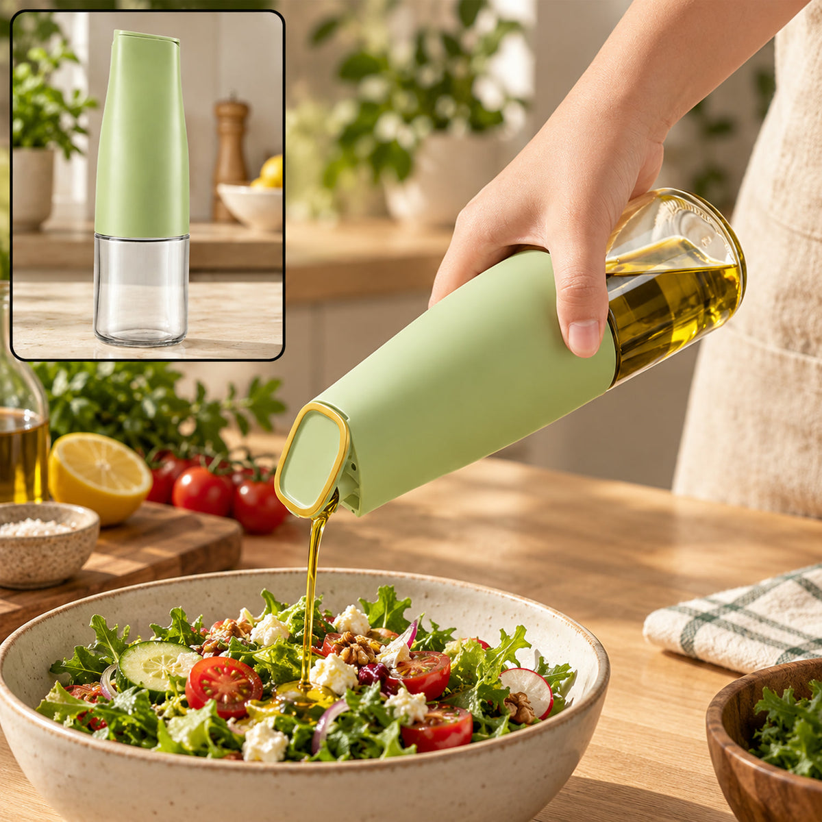 Oil Dispenser 500ml – Auto Open Lid, Non-Drip Bottle | Own Hydrate