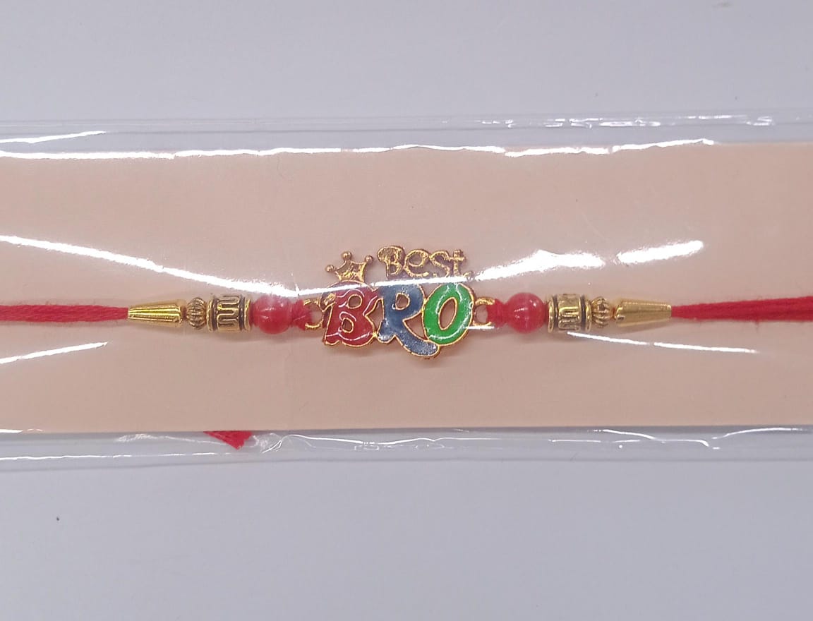 Colorful Best Bro Rakhi with Crown Motif and Decorative Beads on Red Thread