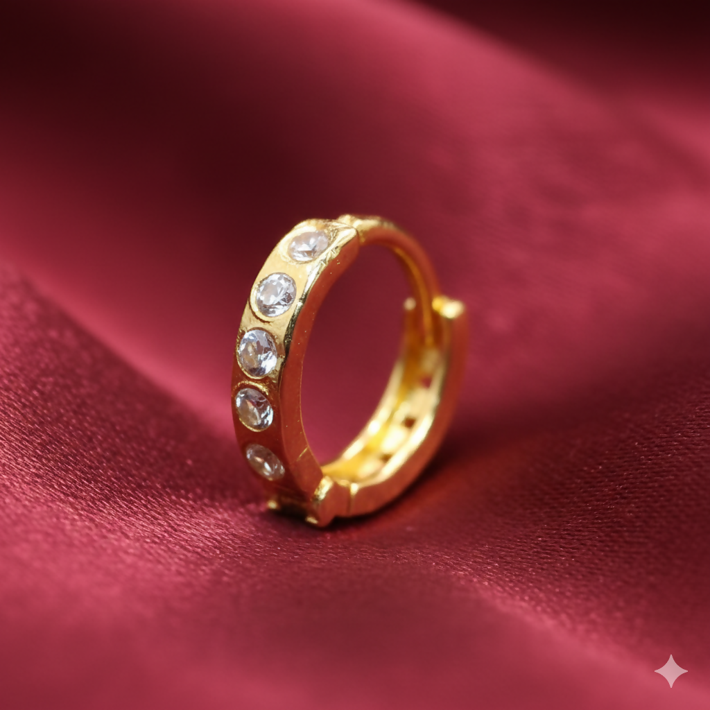 Gold plated crystal nose hoop ring with hinged clicker design for women and girls