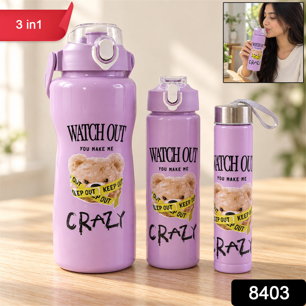 Travel Water Bottle Set of 3 - Leak-Proof & Lightweight