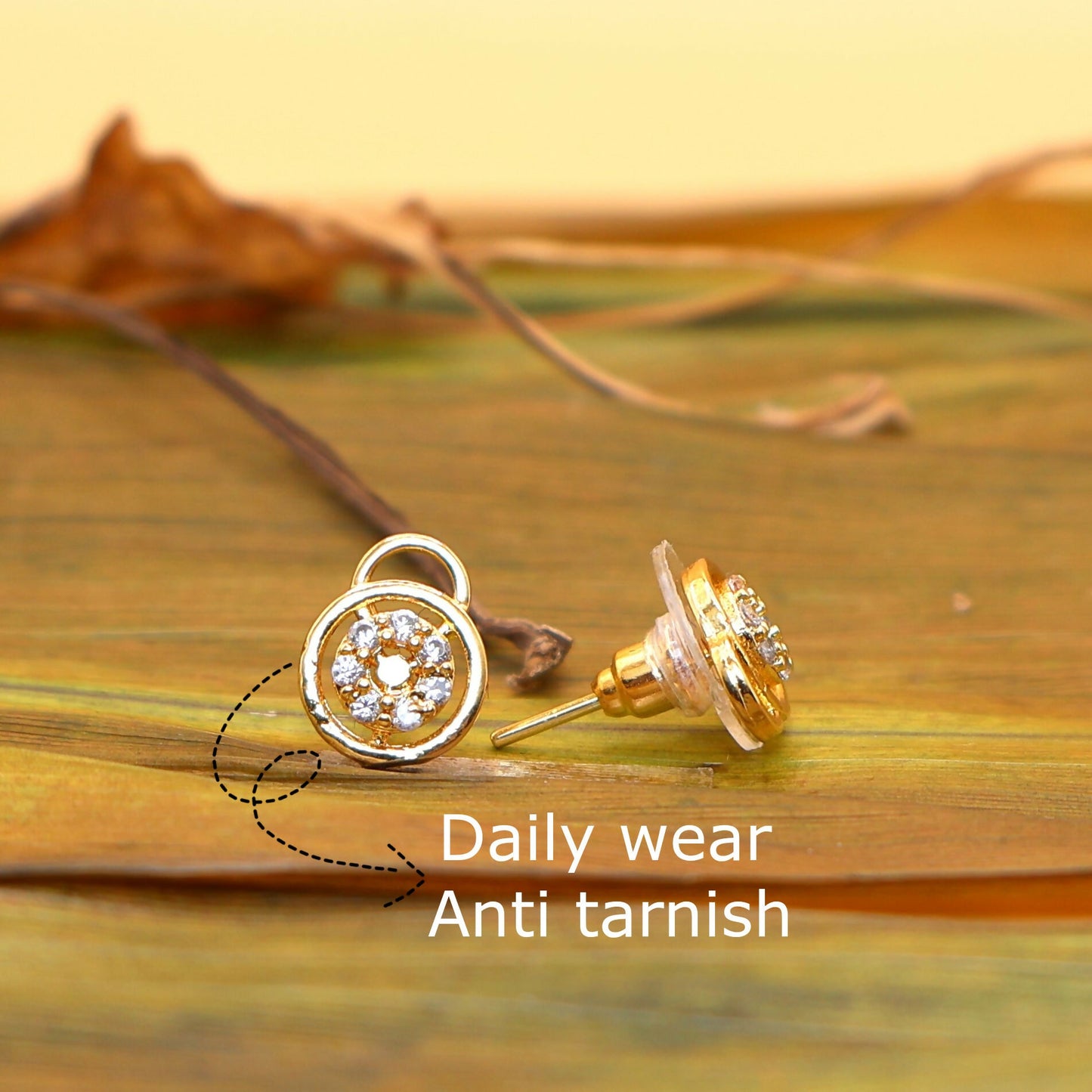 Dainty Gold Lock & Key Stud Earrings with AD for women & girls