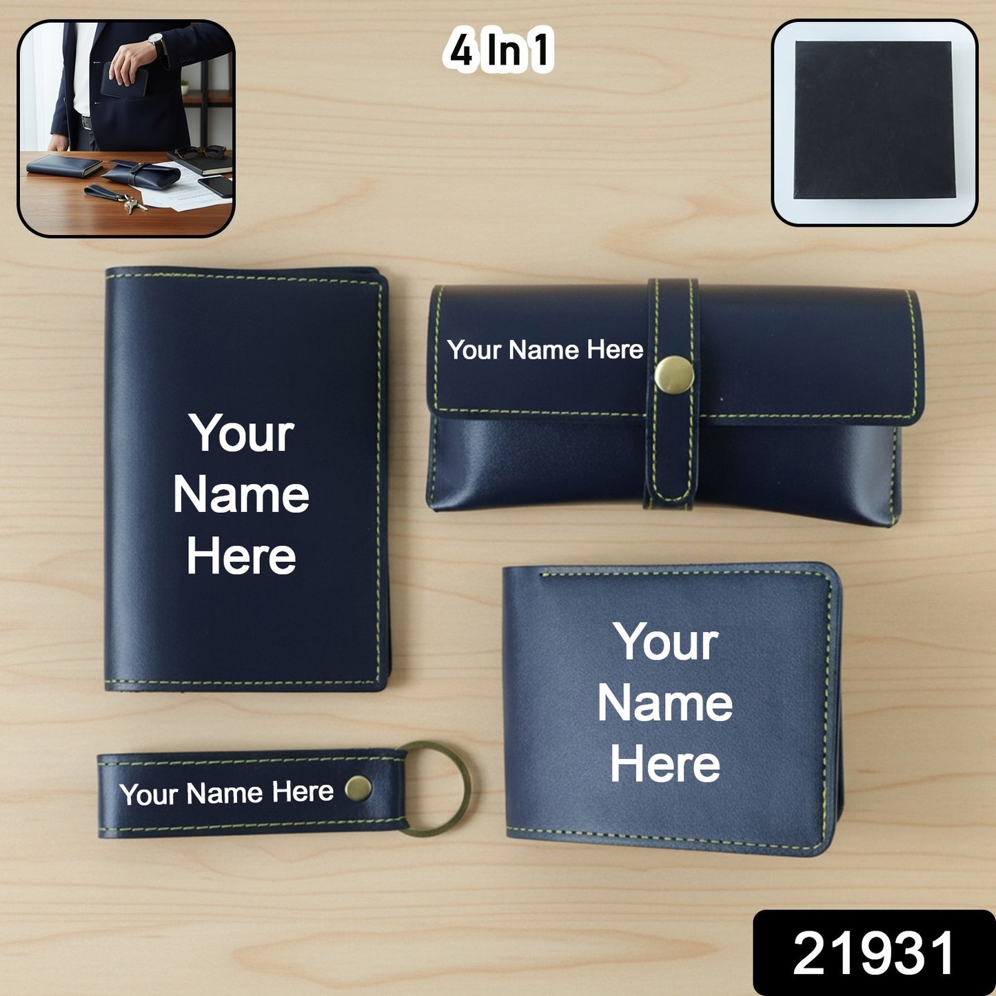 Customized 4 In 1 Premium PU Leather Wallet Gift Set for Men (4 Pc Set)