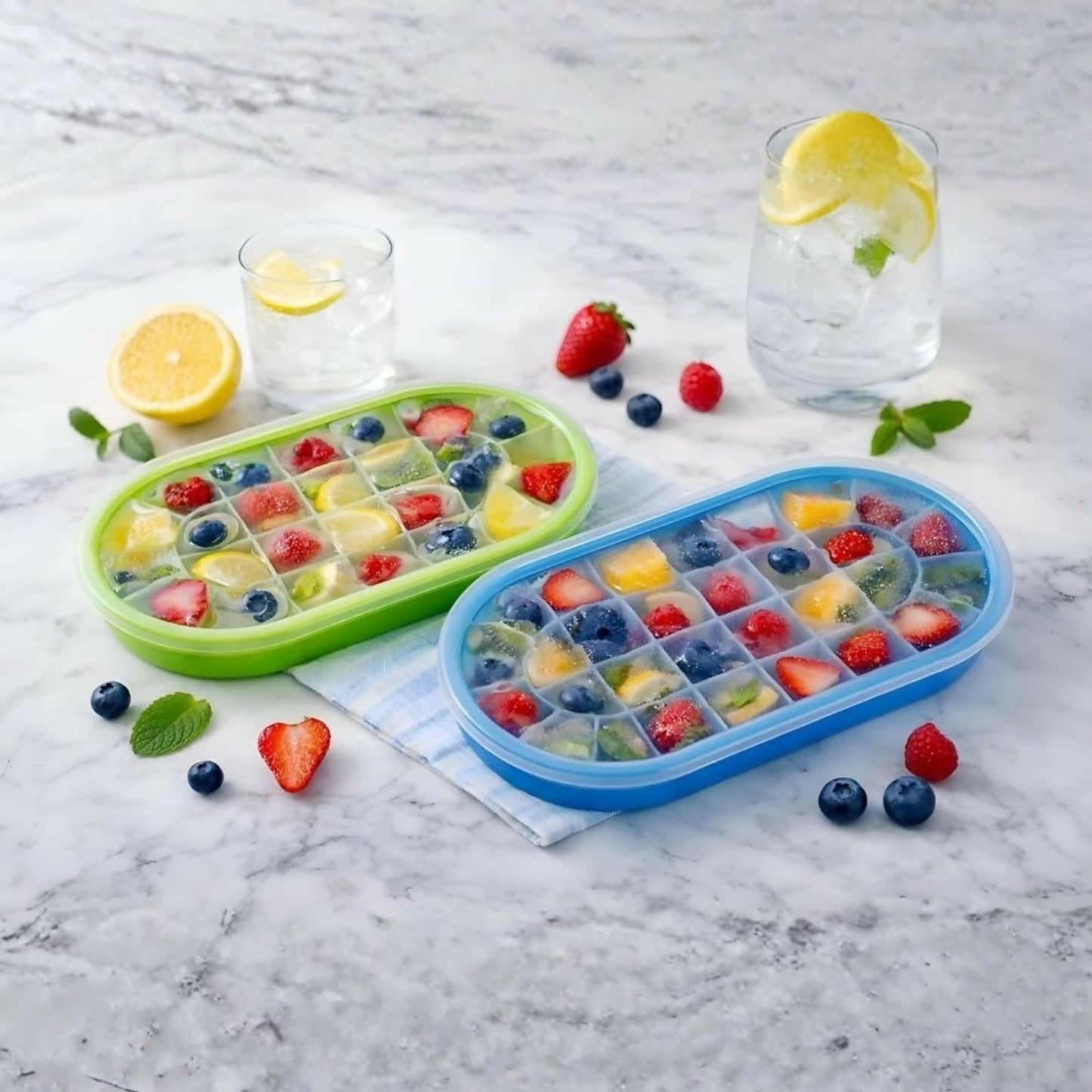 30 Grid Silicone Ice Cube Tray with Lid pack of 2