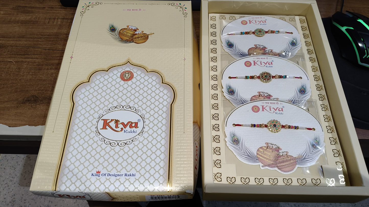 Traditional Designer Rakhi with Pearl Beads & Meenakari Centerpiece (12 Pair)