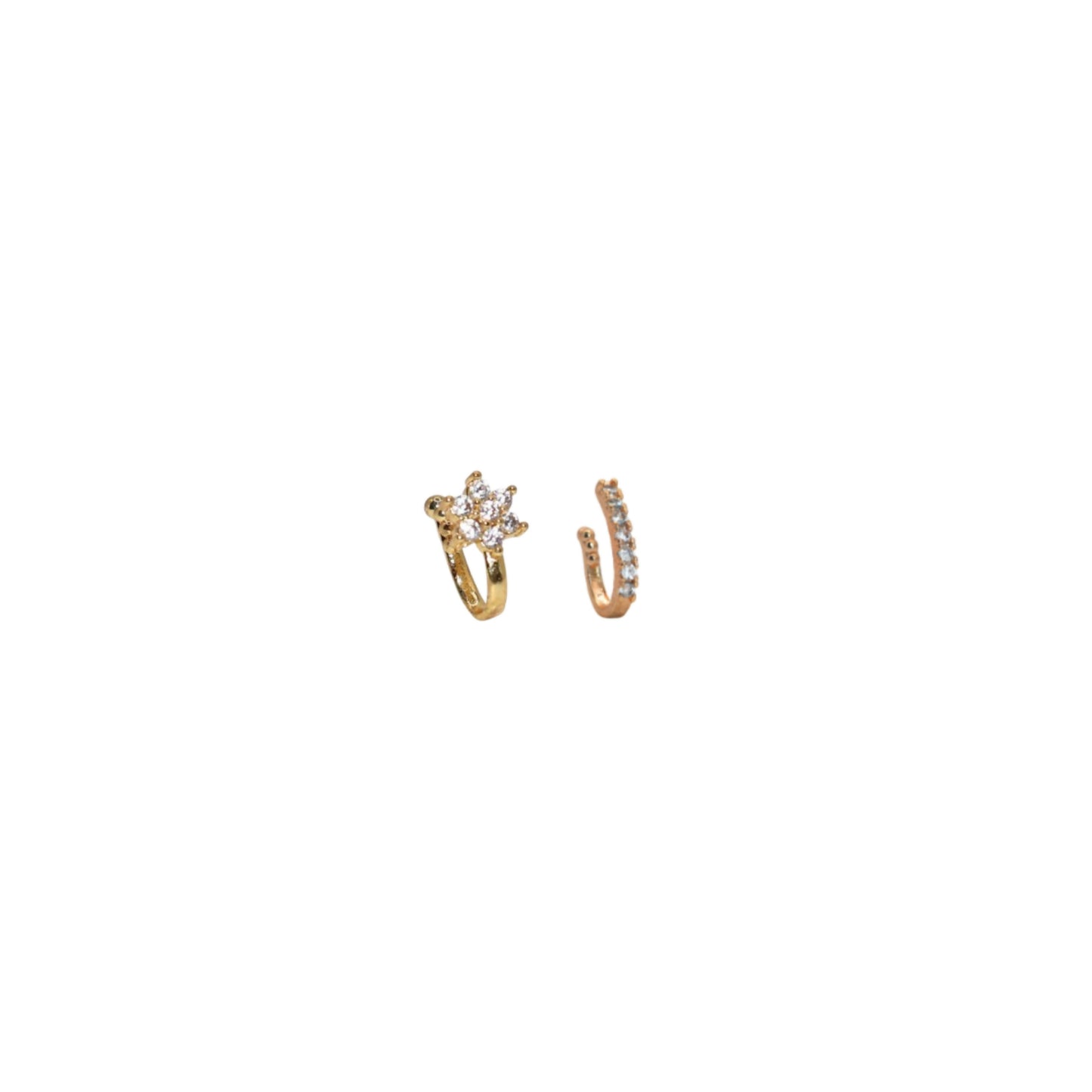 Modern line non-piercing nose cuff with clear Cubic Zirconia stones in gold plating