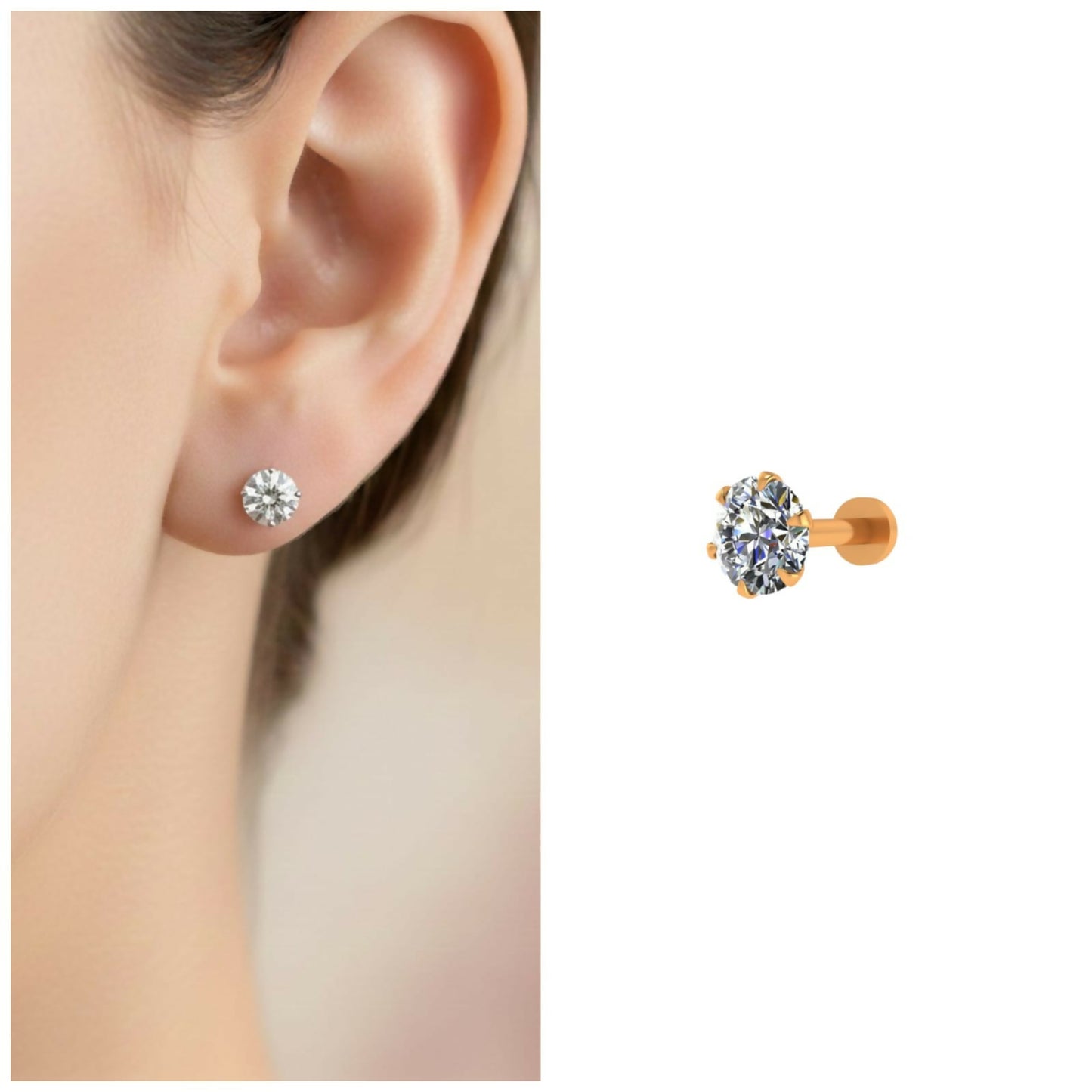 Gold Plated AD Diamond Stud Earring with Flat Back for women and girls