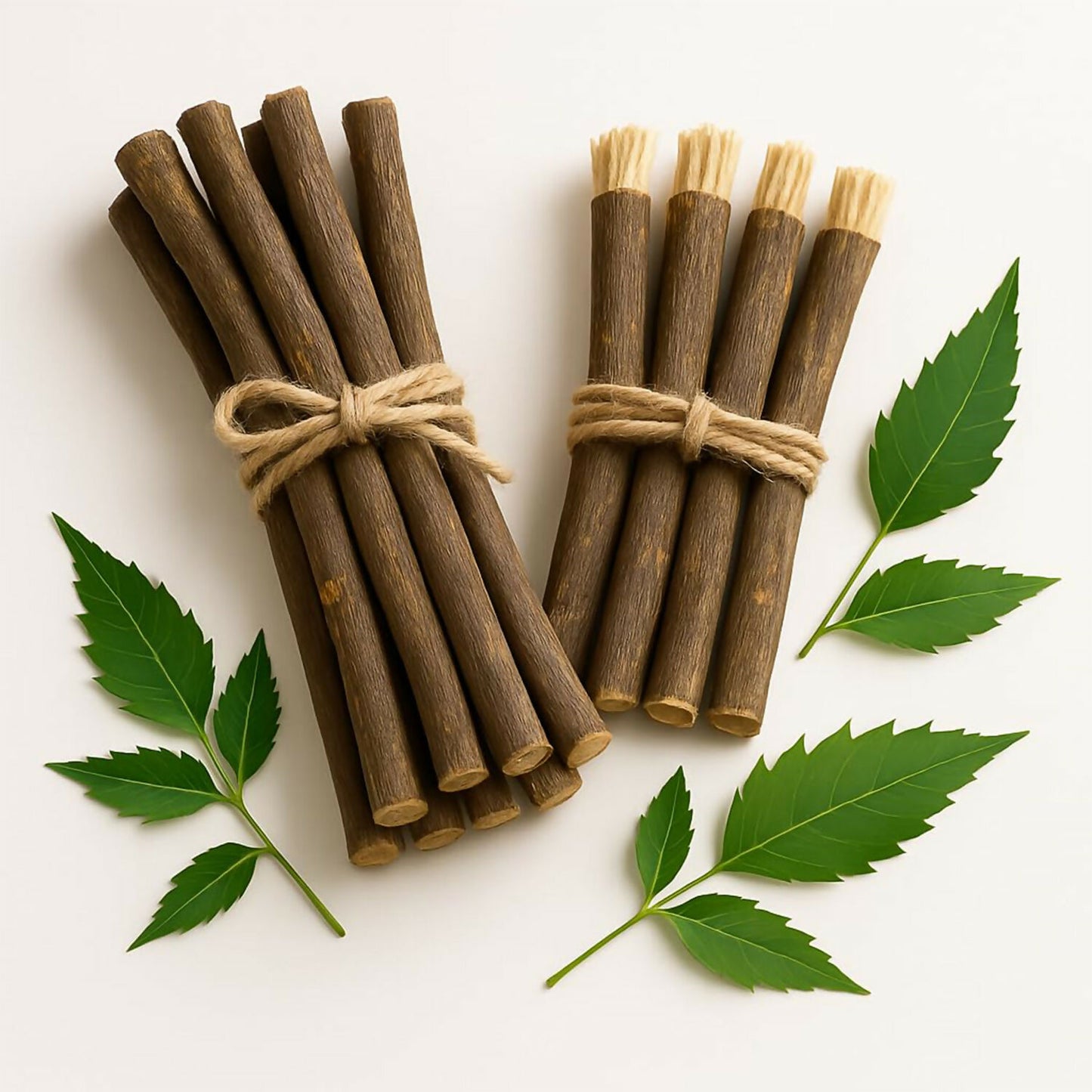 Hand holding neem wood tooth cleaning stick