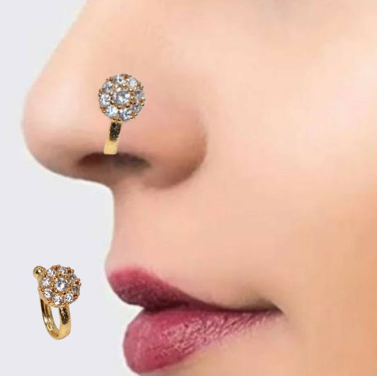 Combo Clip Nose Pin: Gold/Silver Finish, No Piercing Combo Pack of 2