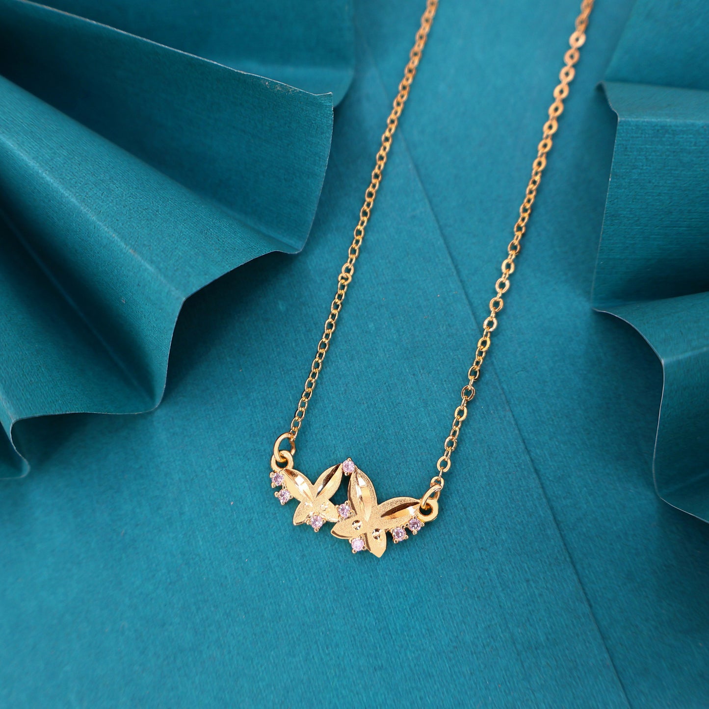 Dainty Double Butterfly AD Gold-Plated Necklace For women and girls