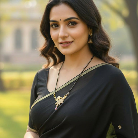 Elegant Gold-Toned Floral Mangalsutra with Stone-Studded Pendant for Women