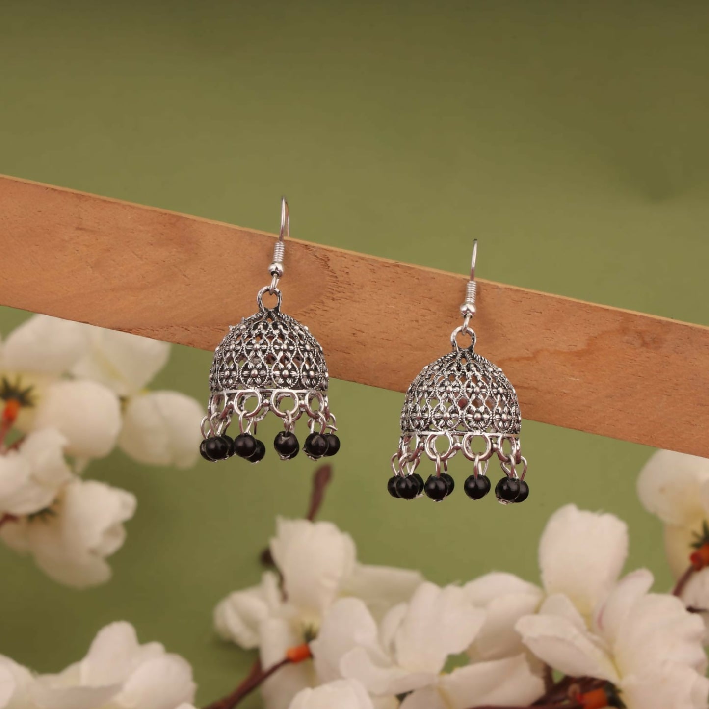 Classic Oxidised Silver Pearl & Beaded Jhumka Earrings Combo Set for Women & Girls (Set of 3)