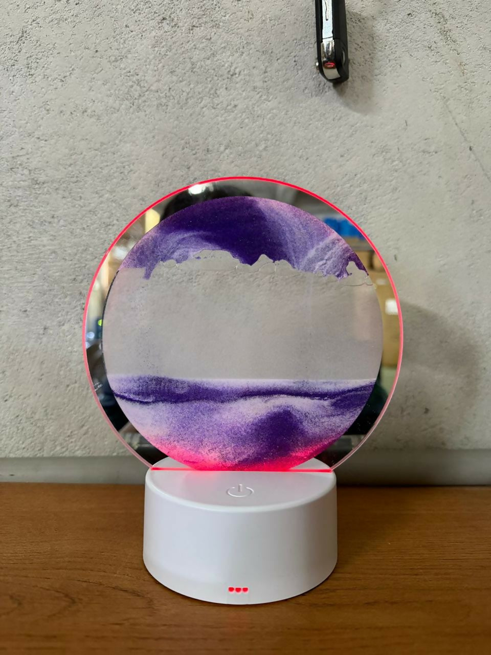 LED Round Static Purple Sand Art Lamp | Ambient Decorative Night Light Décor