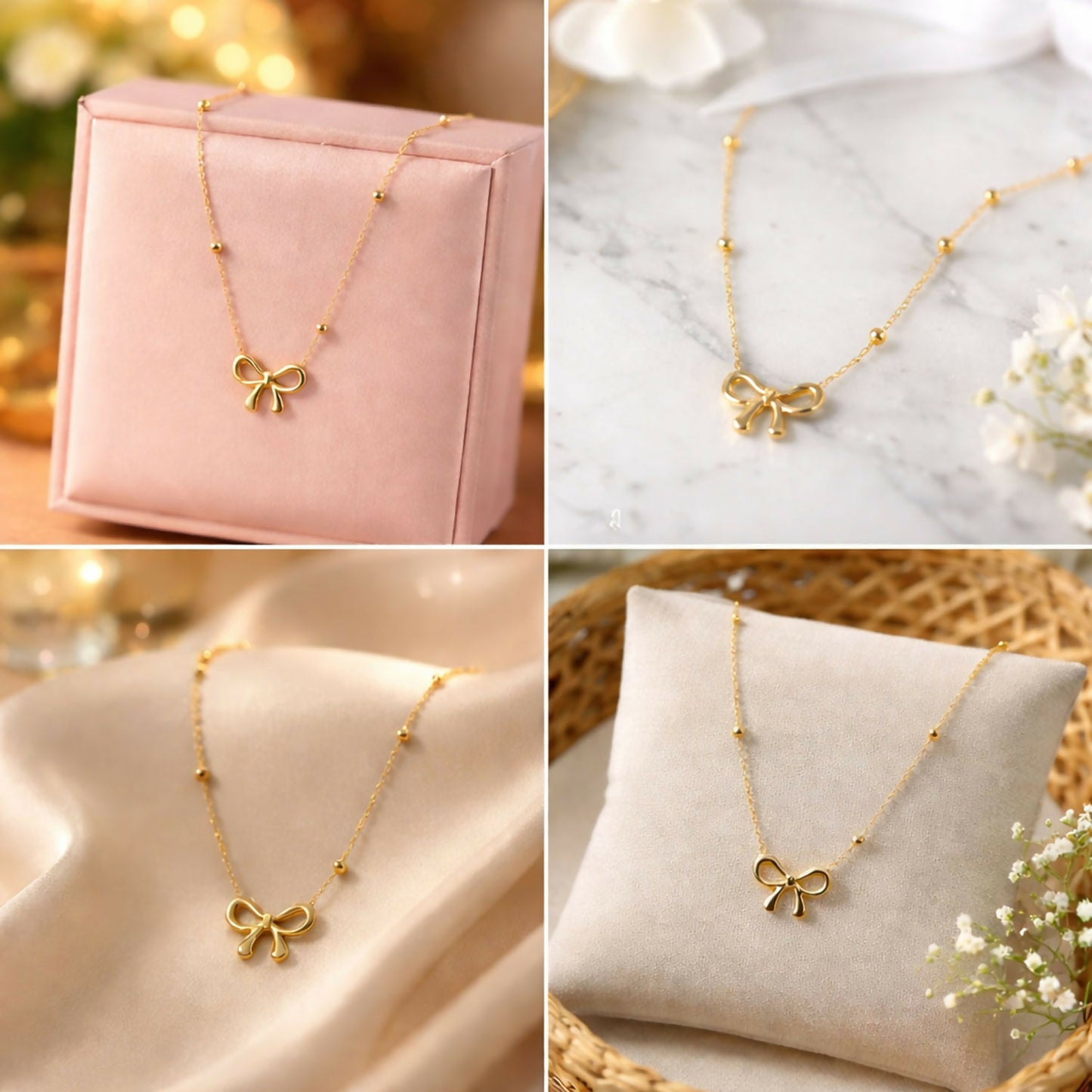 Elegant Gold Bow Pendant Necklace for Women – Minimalist Daily Wear Jewelry