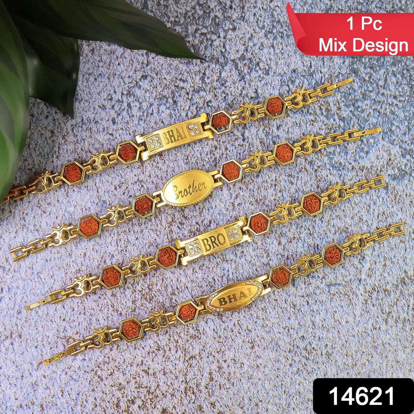 Metal Rakhi Bracelet for Brother Om Design Rakhi with Rudraksh (Mix Design \ 1 Pc)