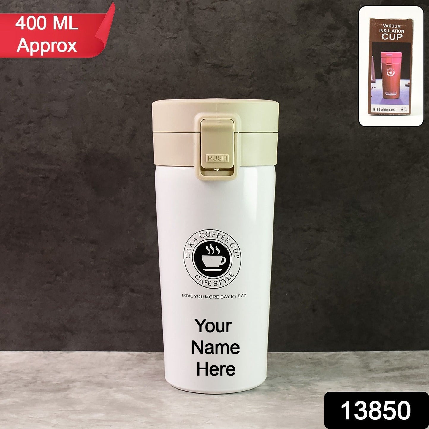 Customize / personalized Stainless Steel Vacuum Insulated Coffee Flask with Flip Lock Lid (400ML / 1 Pc)