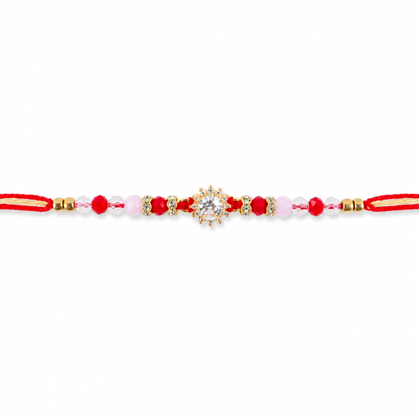 Pink & Red Crystal Sunflower AD Stone Designer Rakhi for Brother Gift