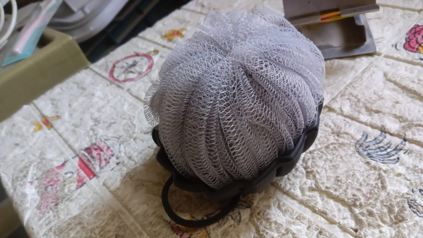 शॉवर टूल डुओ 2-1 शॉवर लूफा स्पॉन्ज और एक्सफोलिएटिंग बॉडी स्क्रबर शॉवर के लिए, साफ करने में आसान, सुखाने में आसान, डोरी के साथ लटकाने में आसान, पकड़ने में आसान