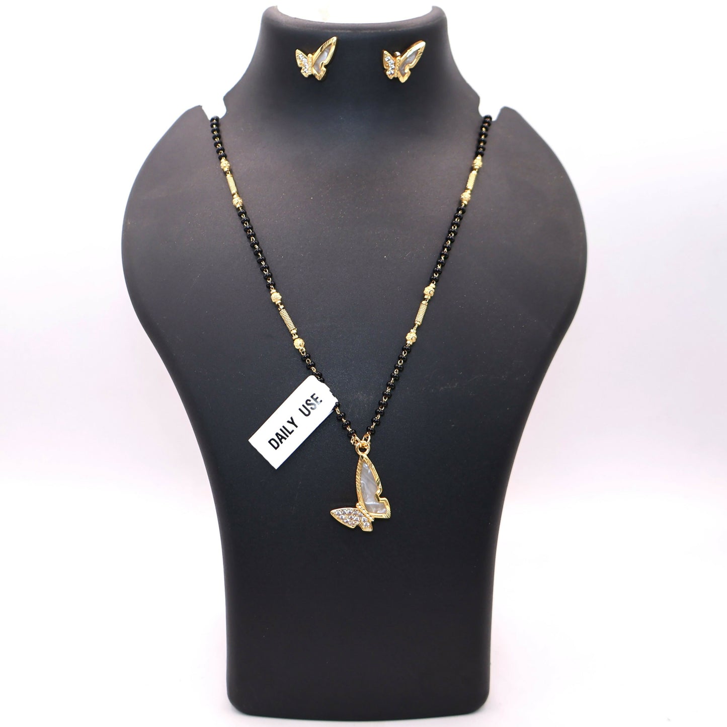 Gold-Plated AD Butterfly Mangalsutra & Matching Earrings Set for women