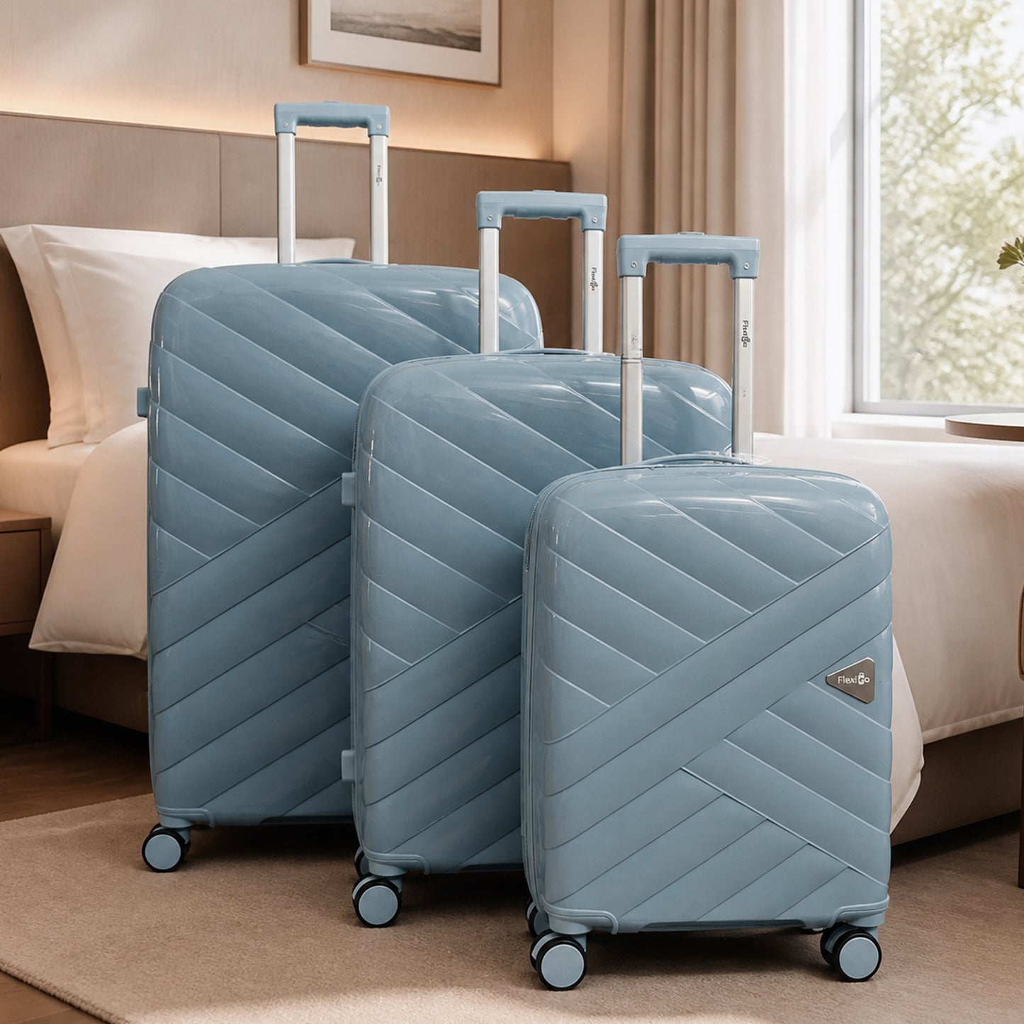 Sky Blue Lightweight Trolley Suitcase with 360° Spinner Wheels & Secure Travel Lock