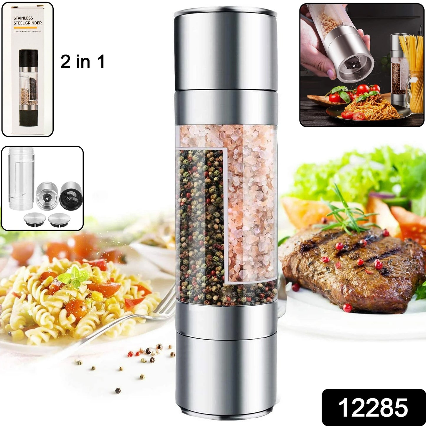 Premium 2-in-1 Adjustable Salt and Pepper Mill
