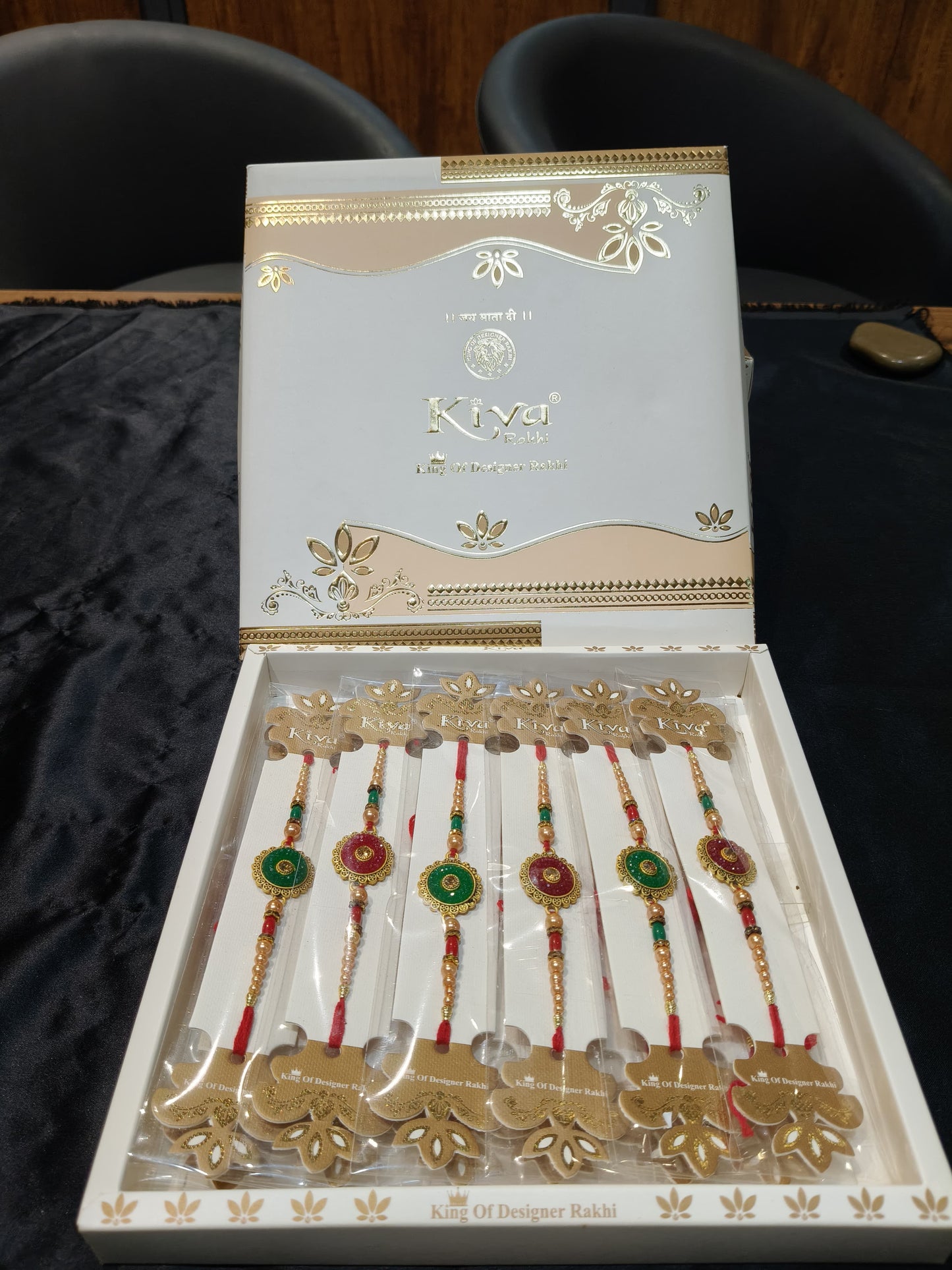 Combo Pack of 12 Red & Gold Floral Designer Rakhis with Decorative Beads – Premium Gift Box Set