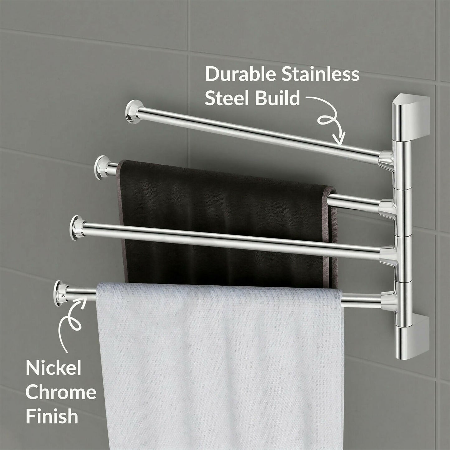 Premium Glossy Stainless Steel Wall Mounted 4 Rod Towel Holder Rack