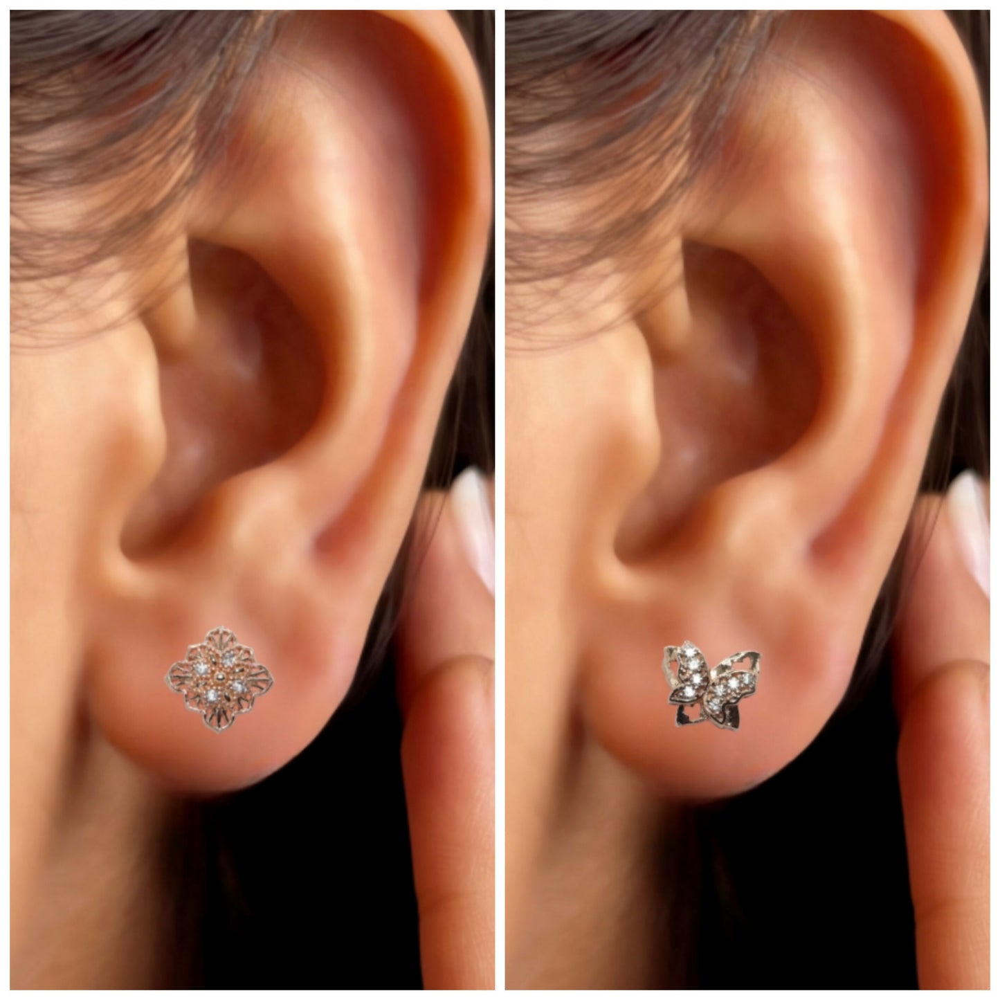 Rose Gold Butterfly & Filigree Square Stud Earrings Set for women and girls Combo Pack of 2
