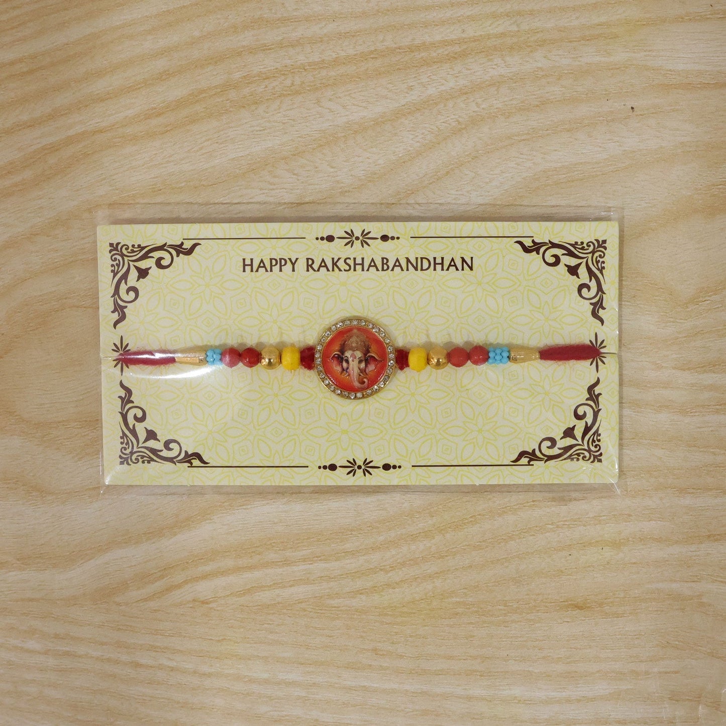 Ganesha Stone Studded Rakhi for Brother Festive Beaded Design (5pcs)