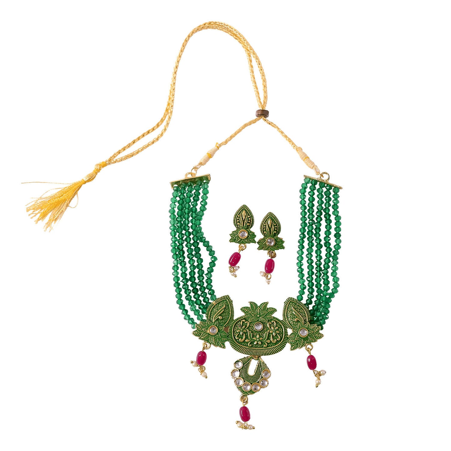 Matching green beaded earrings with necklace set