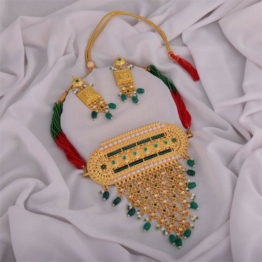 Rajputi Royal Green Aad – Traditional Rajasthani Jewellery set with Earrings for Women & Girls