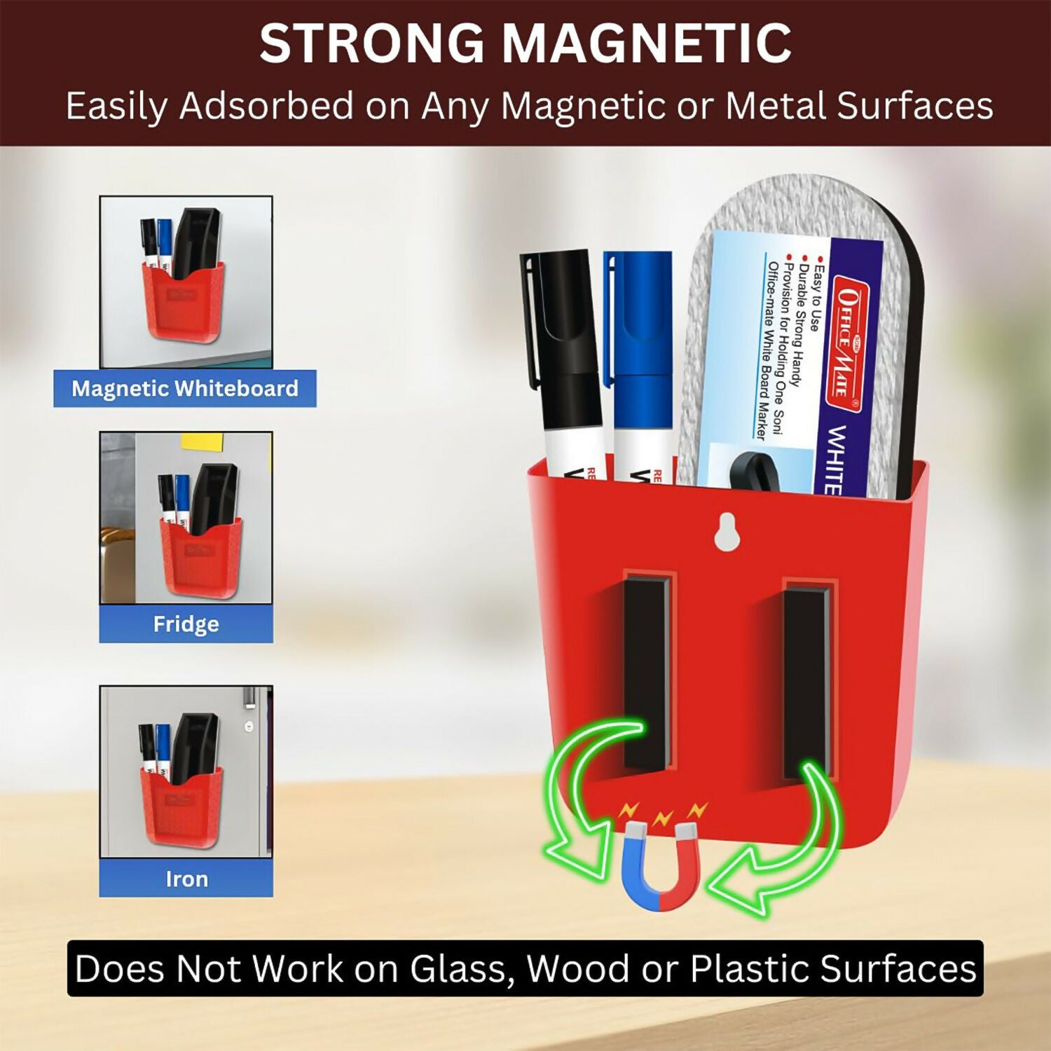 Officemate Magnetic Whiteboard Holder Set with Duster & 2 Refillable Whiteboard Markers