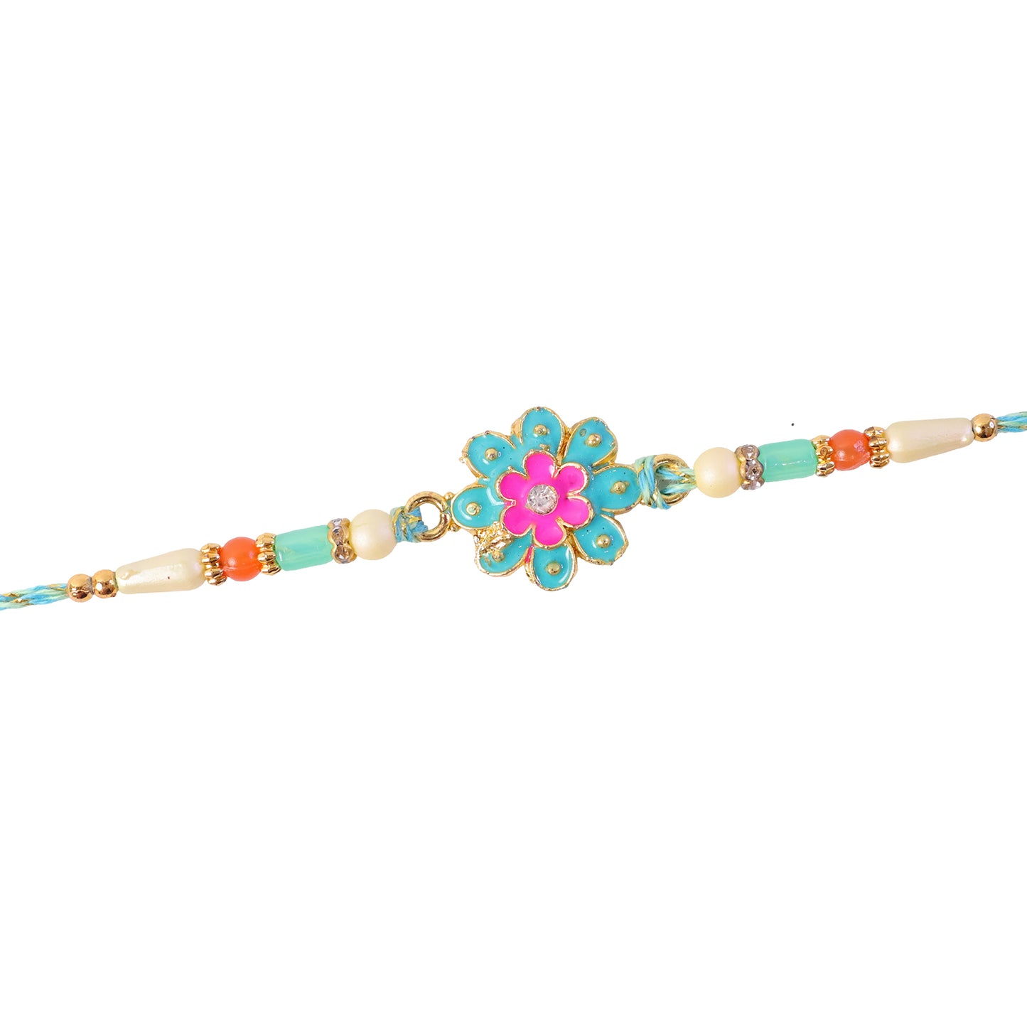 Premium Rakhi with Floral Blossom Charm and crystal accents in bead line for Gift Use