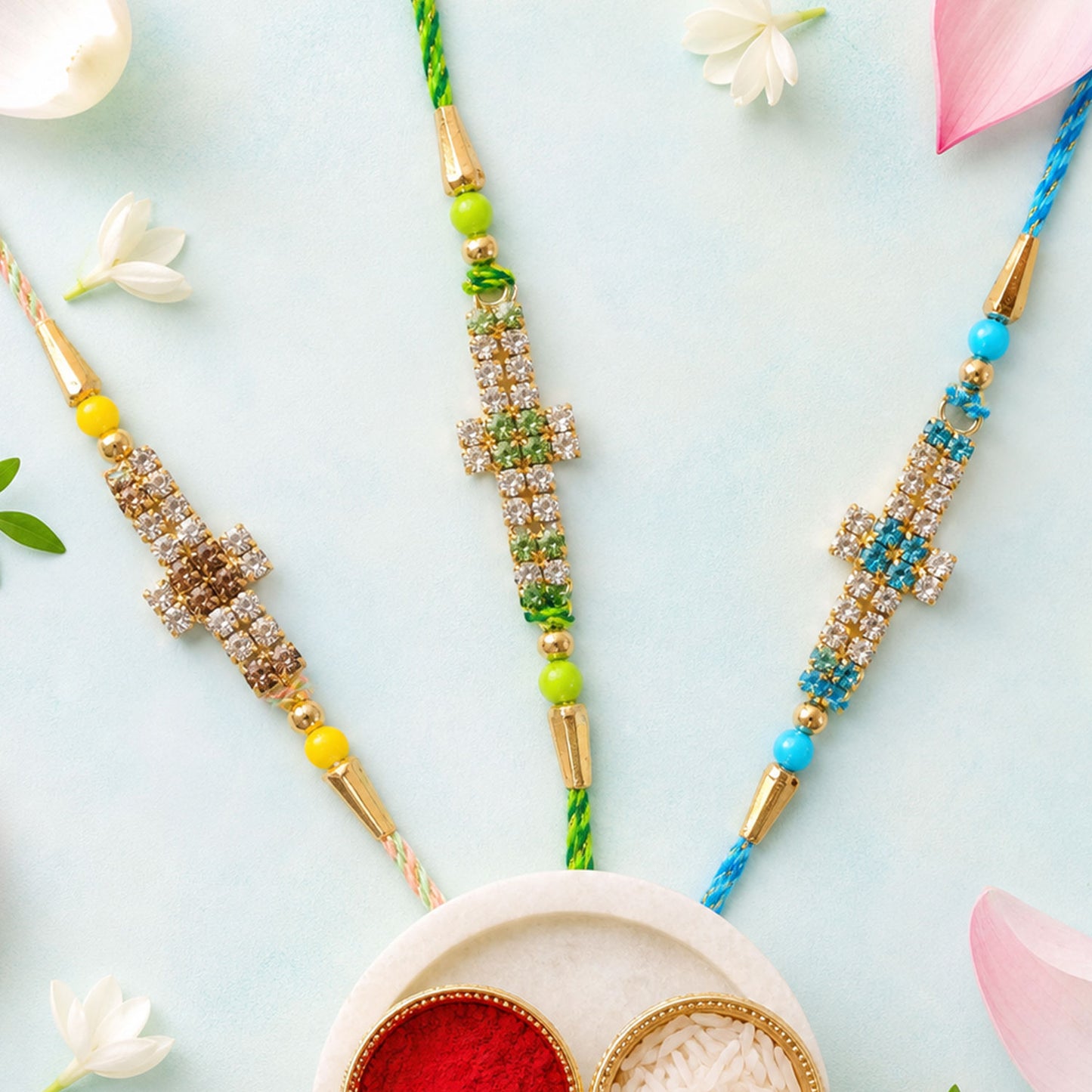 Cross Motif Band Rakhi with AD Stonework for Brother (Pack of 6)