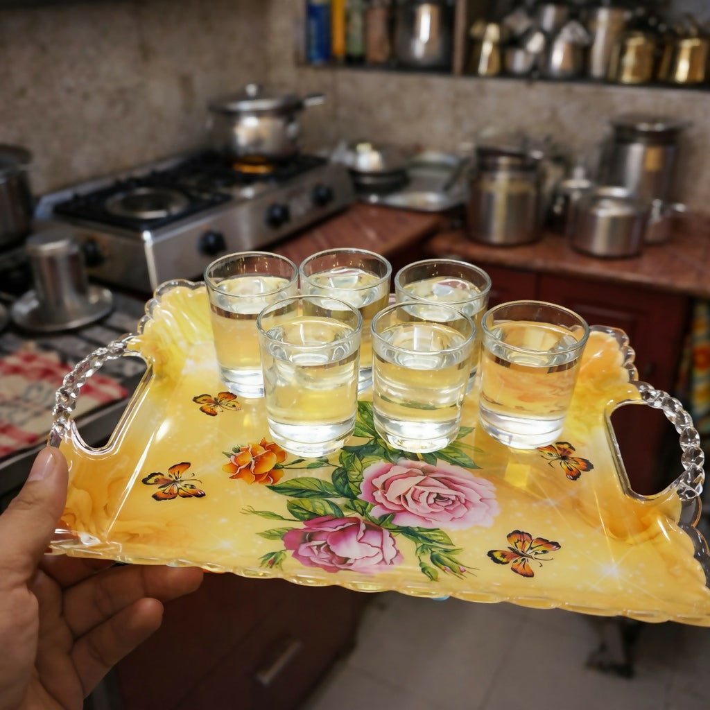 Floral Printed Serving Tray Set of 3 with Handles Multipurpose