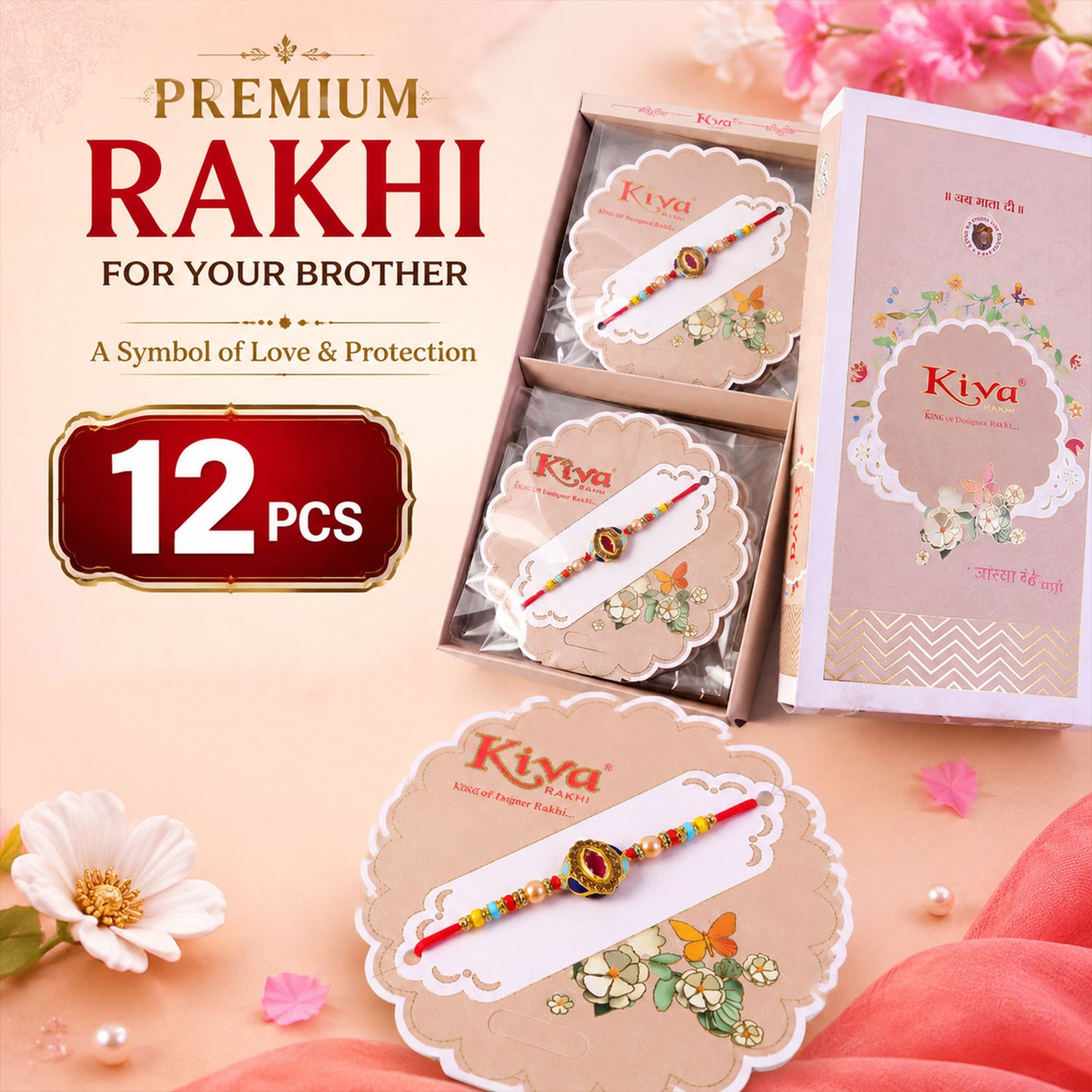 Pink Stone & Blue Meenakari Oval Designer Rakhi for Brother Gift Set