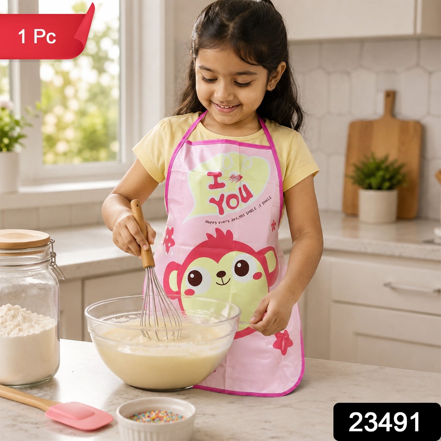 Waterproof Kids Kitchen Apron with Cute Cartoon Print and Adjustable Ties (1 Pc)