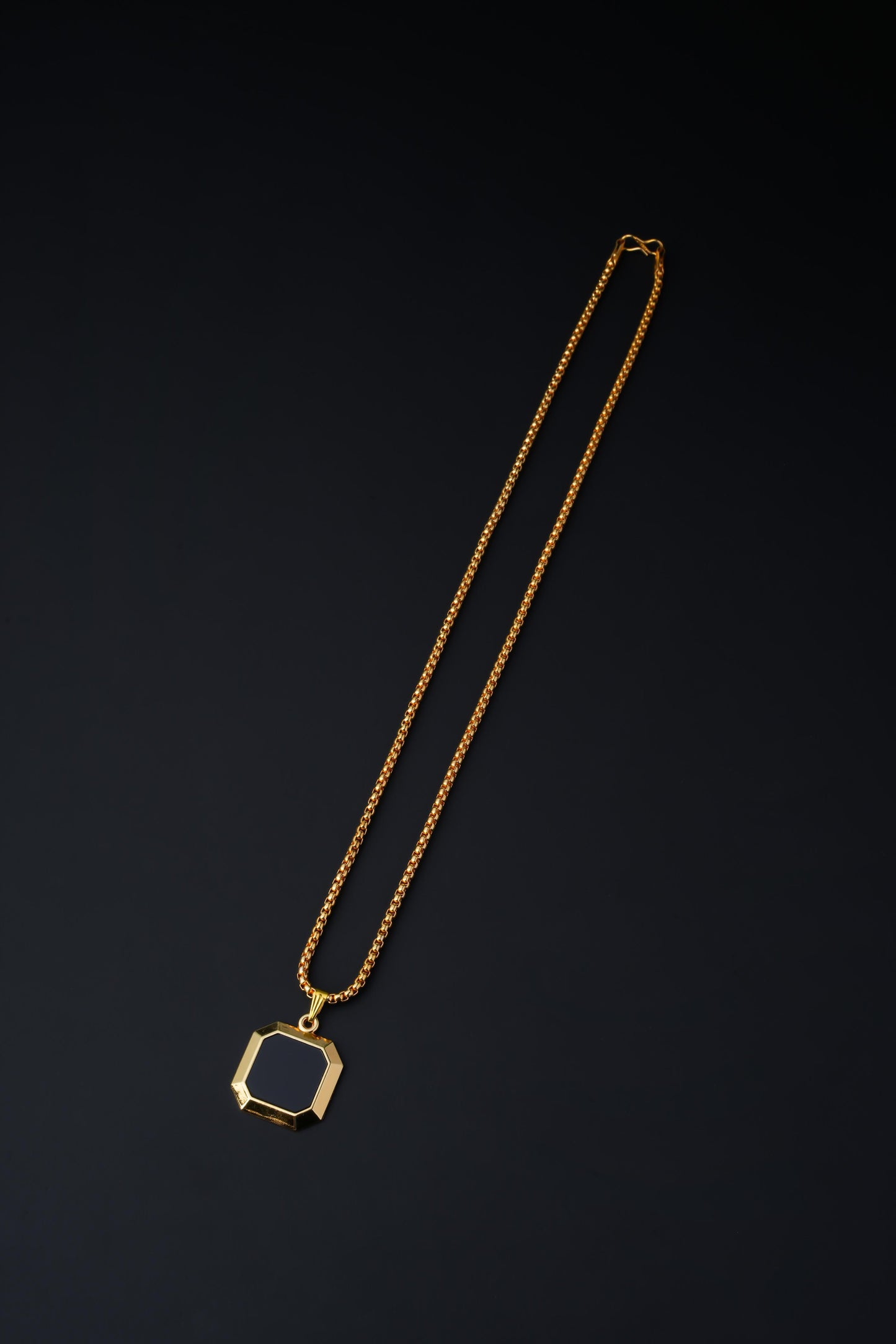 Square Double Sided Black Pendant & Gold Round Chain