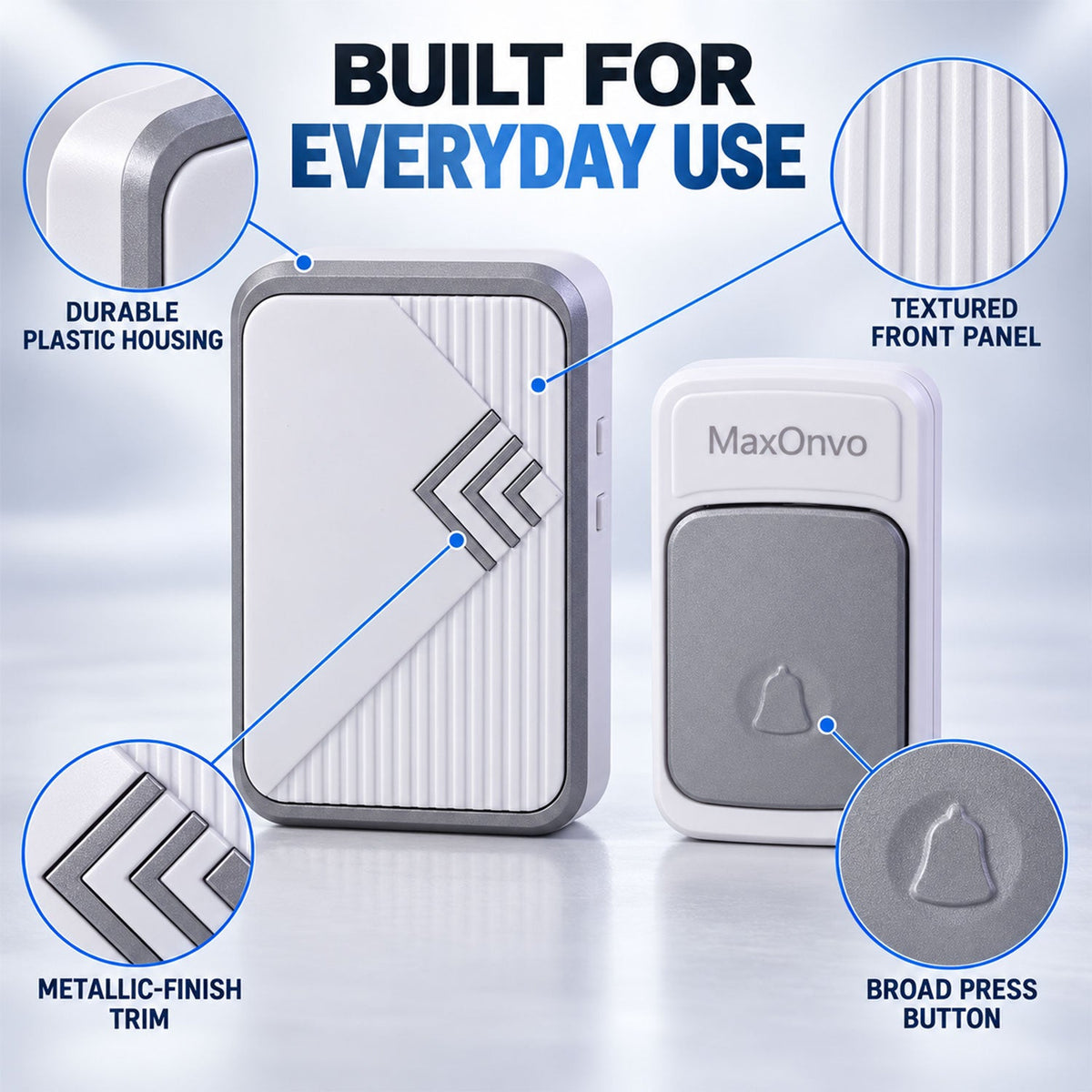 Plug In Wireless Doorbell with Push Button, Melody & Volume Control (1 Set)