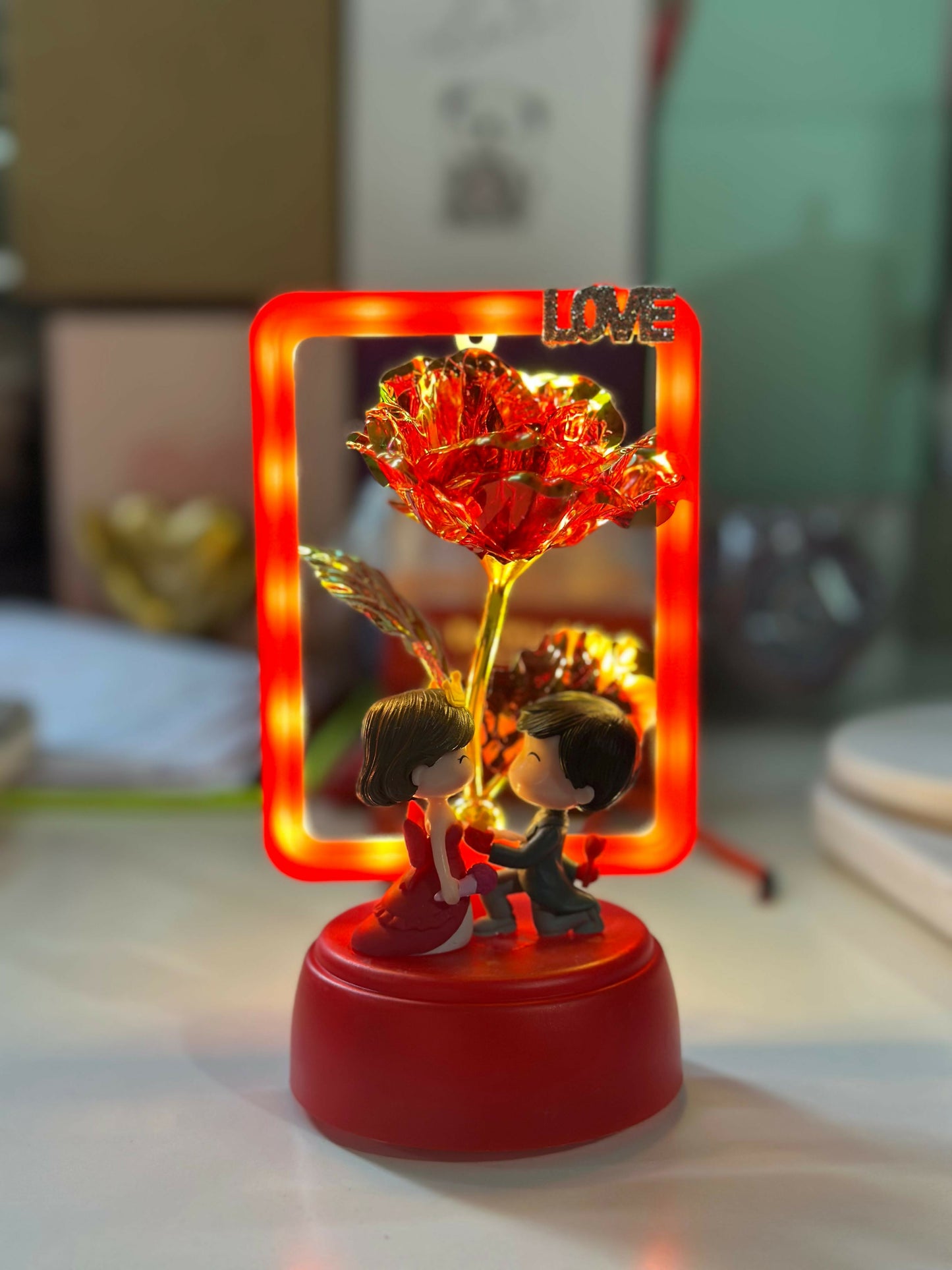 LED Rose Couple Showpiece with Light | Romantic Decorative Tabletop Gift (Design may vary)