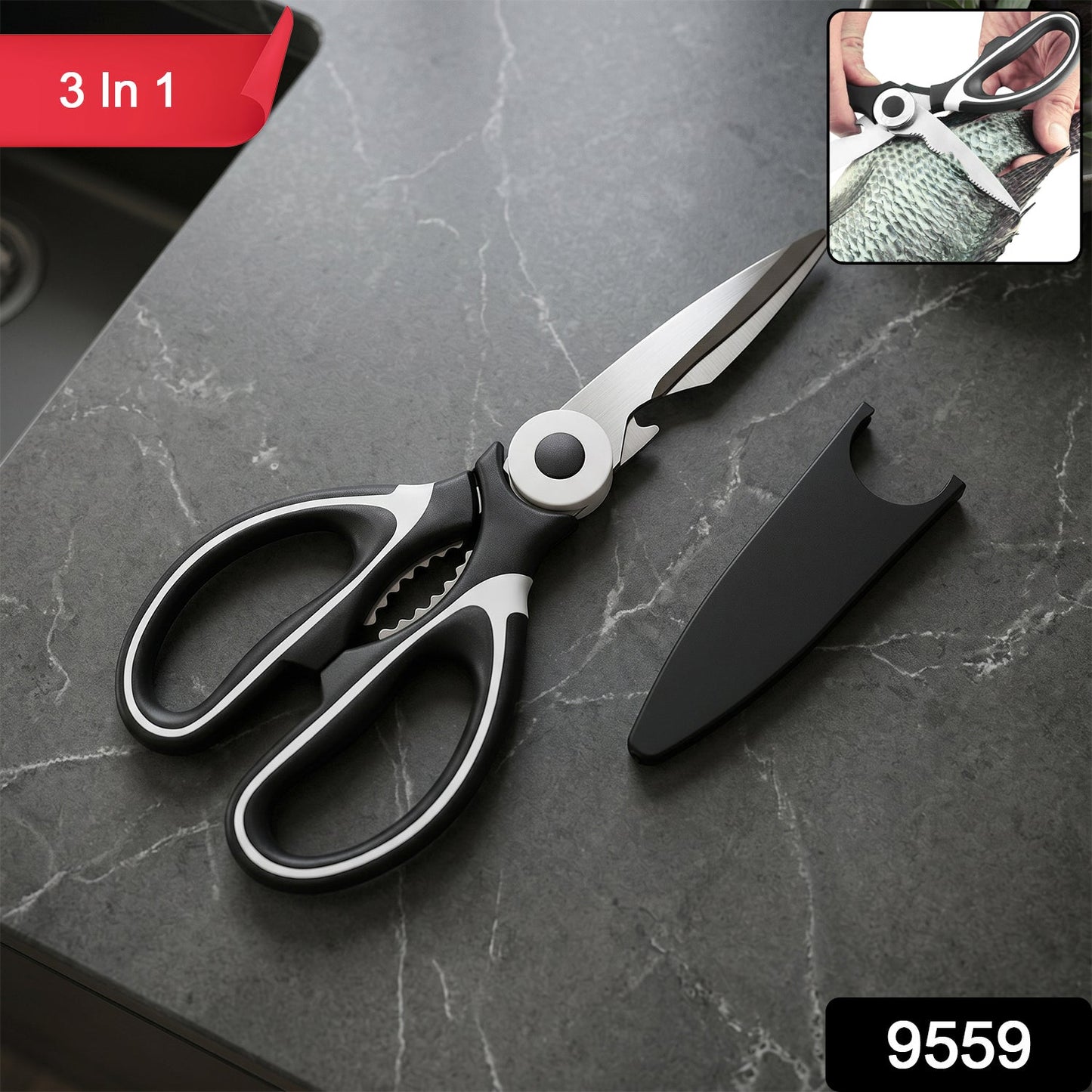 3 in 1 Multi-Function Scissor Multipurpose Kitchen Scissors Steel Blades (1 Pc)