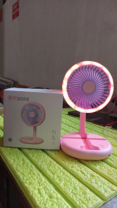 17794 USB Rechargeable Portable Fan With LED Light Heavy Duty & Foldable Fan With Charging Port Home, Outdoor, Temple