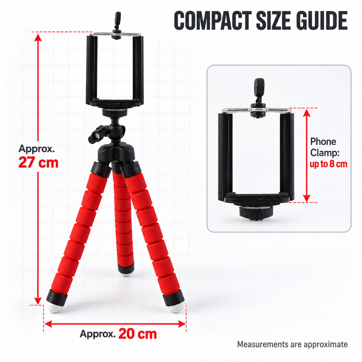 Mini flexible phone tripod - dimensions
