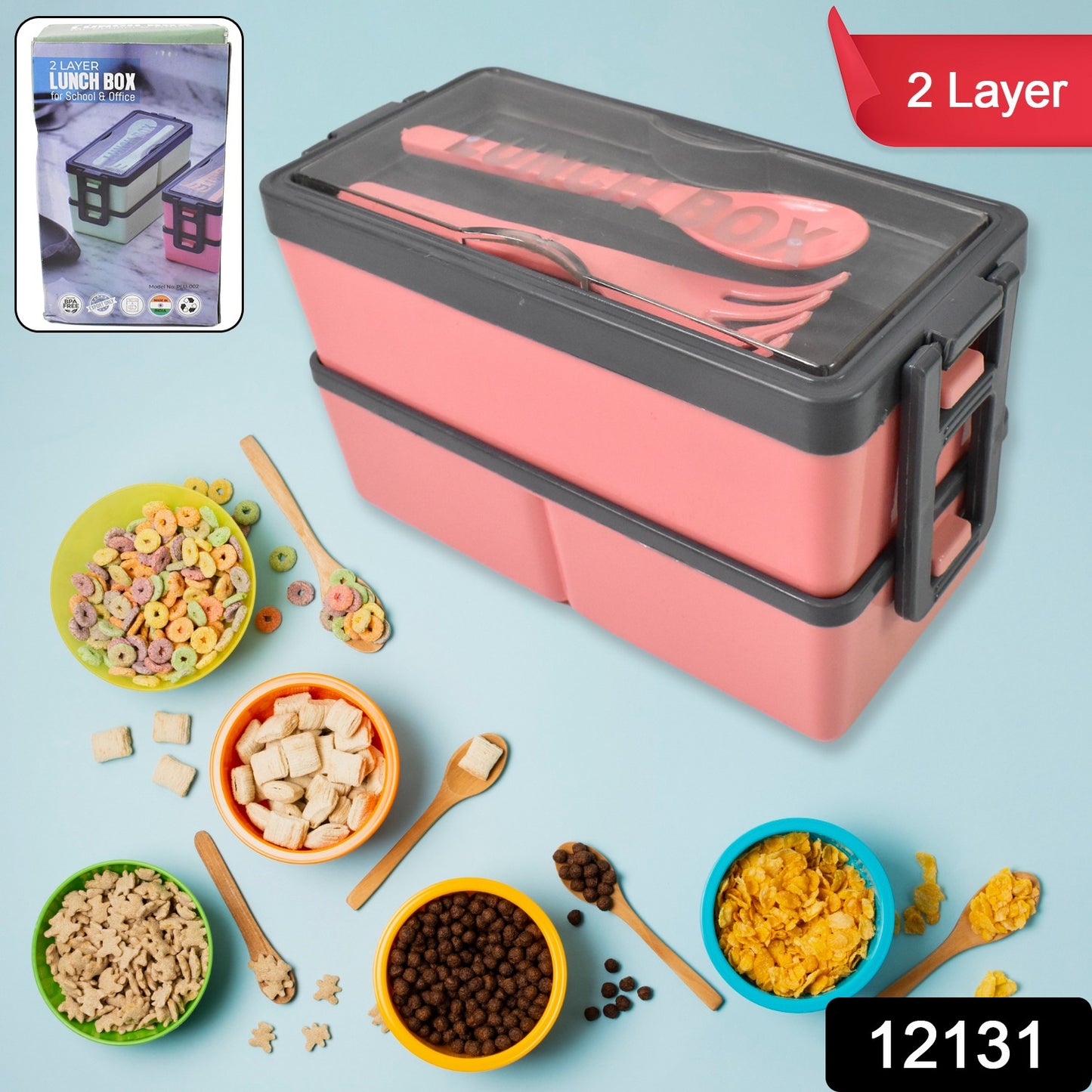 Top-down view of the 3-compartment lunch box, highlighting its spacious and organized sections.